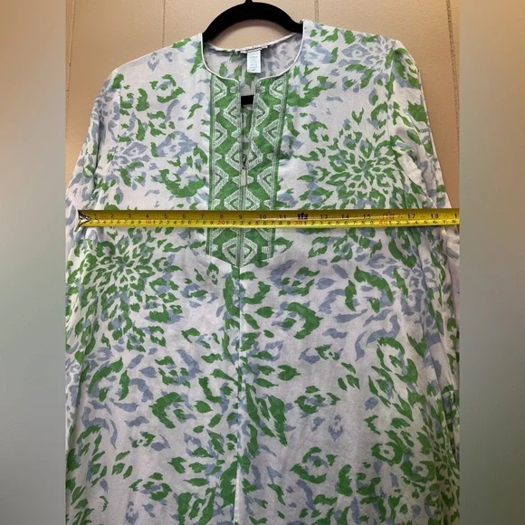 Oscar De La Renta Long Kaftan Tunic Dress Size Medium Printed Blue Green - Picture 8 of 8